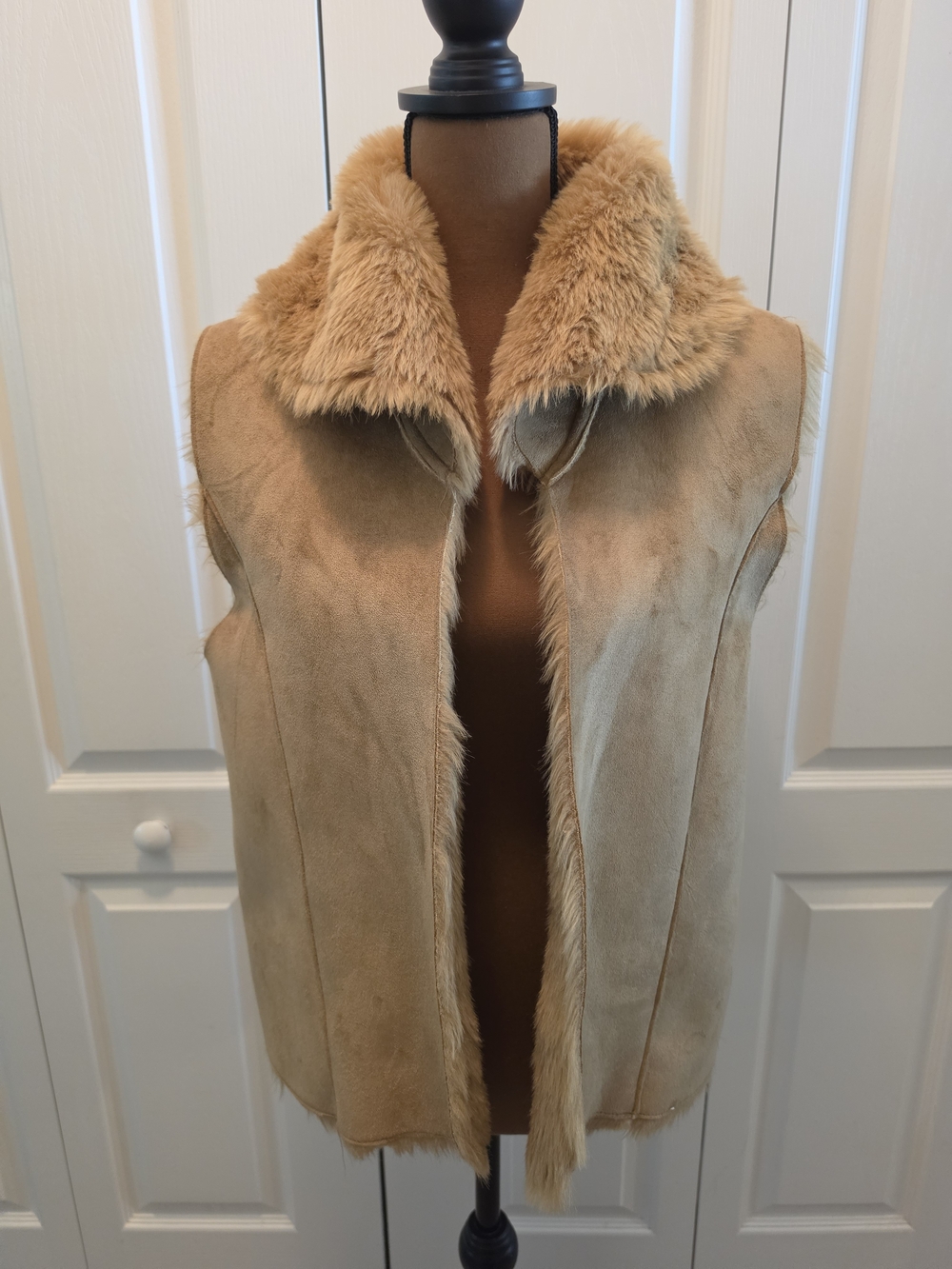 MIXIT Faux Sheepskin Shearling Suede Vest Extra Large XL Camel Tan Boho Mob
